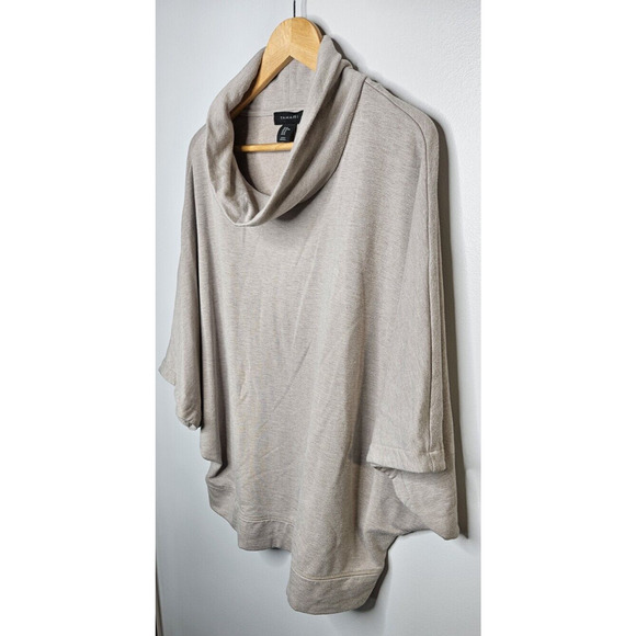 Tahari Womens Sweater Top XL Taupe Cowl Neck Fleece Stretch Batwing Soft Shirt - Picture 2 of 8